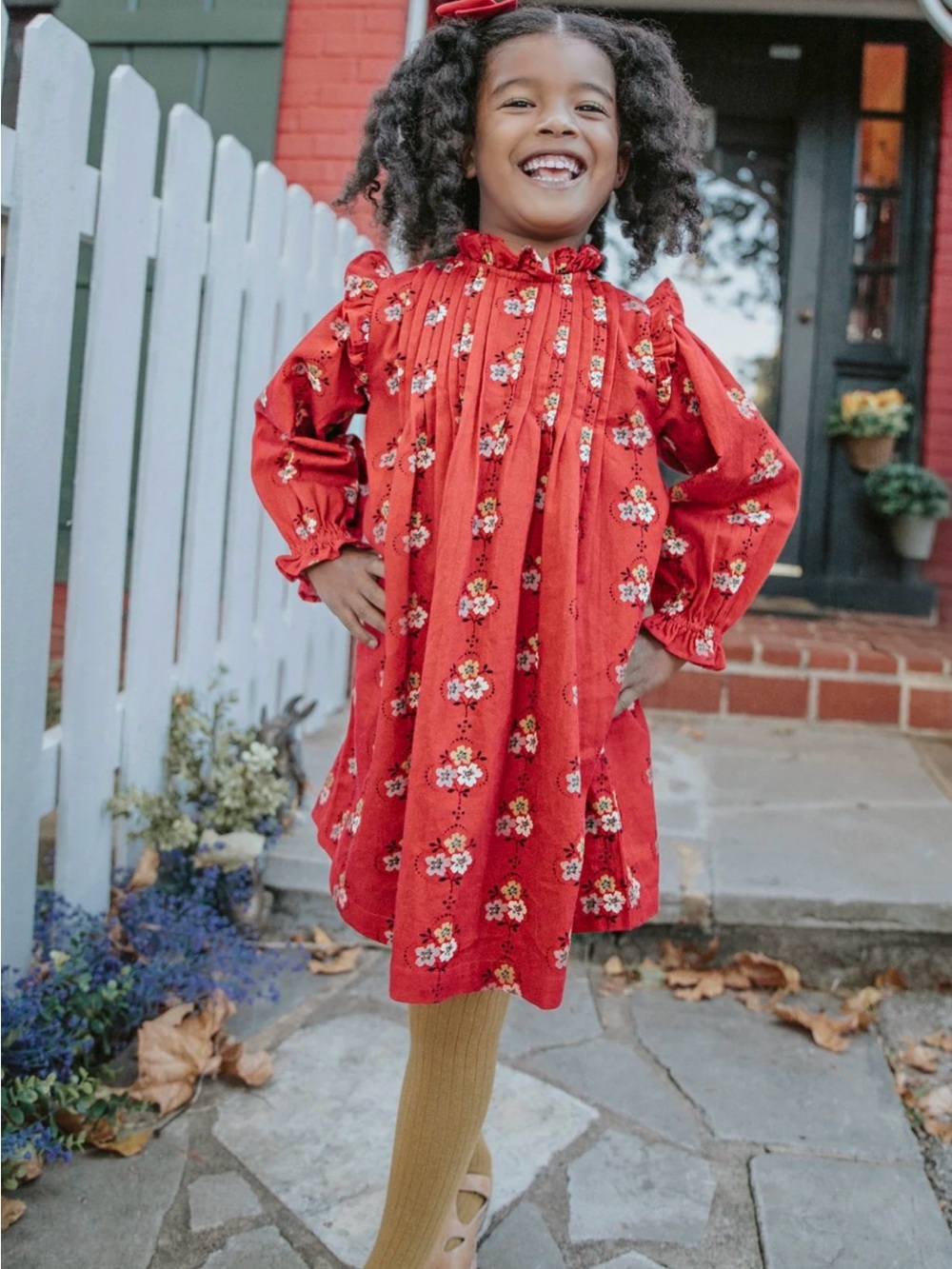 Lali Kids Lola Dress in Cherry Red Floral Long Sleeves 100% Cotton Girls Size 8
